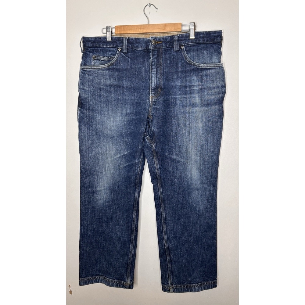 Duluth Trading Co Flex Ballroom Men's Dark Blue Denim Jeans Relaxed Size 38x28 - Picture 1 of 10